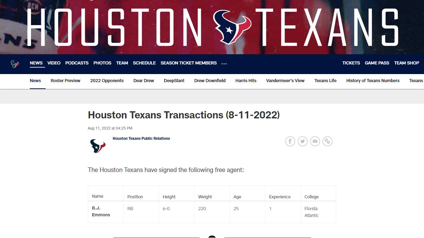 The Houston Texans made a roster move.