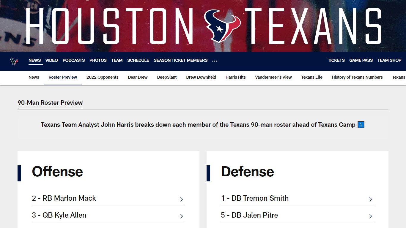 Roster Preview | HoustonTexans.com