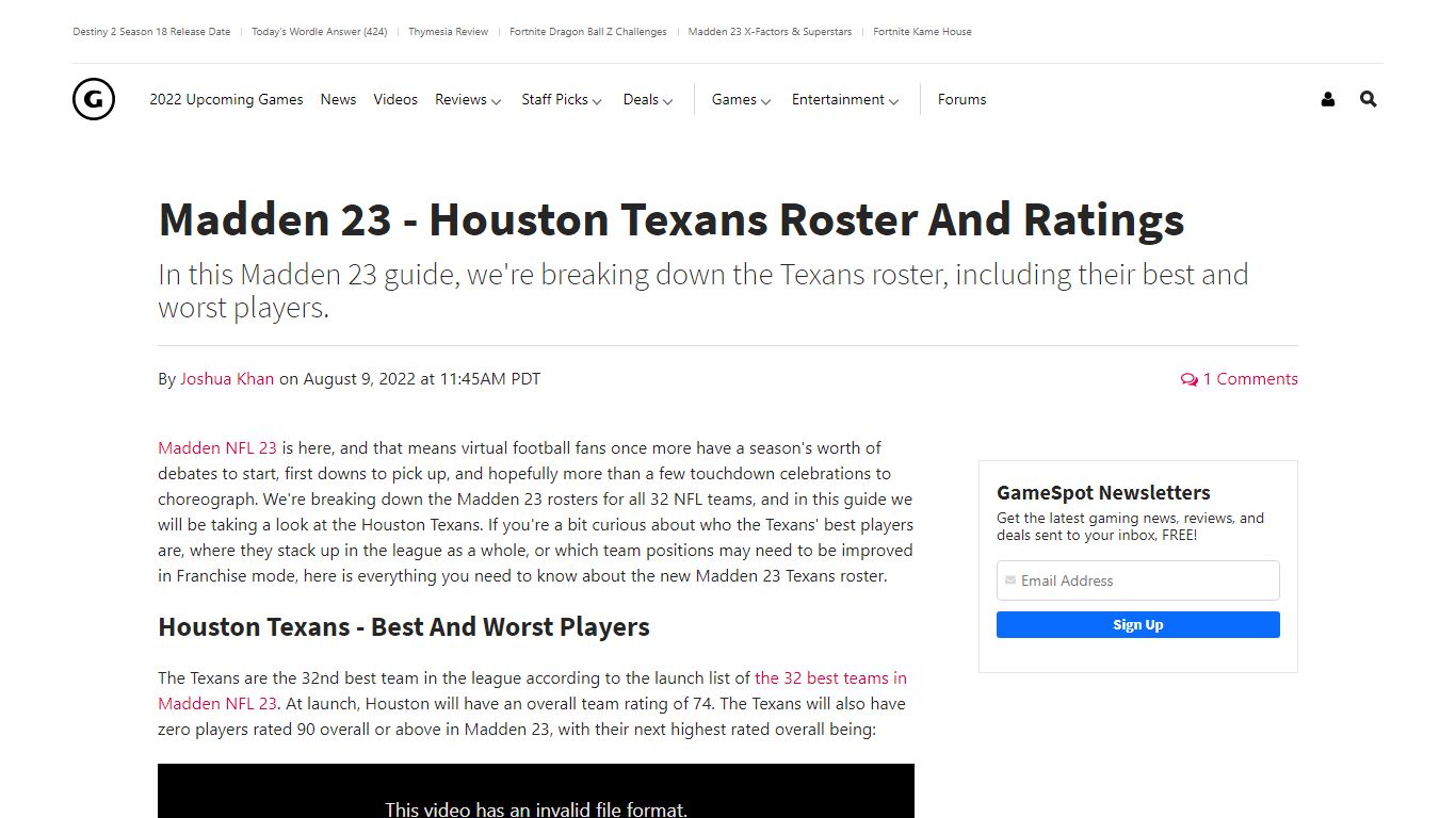 Madden 23 - Houston Texans Roster And Ratings - GameSpot