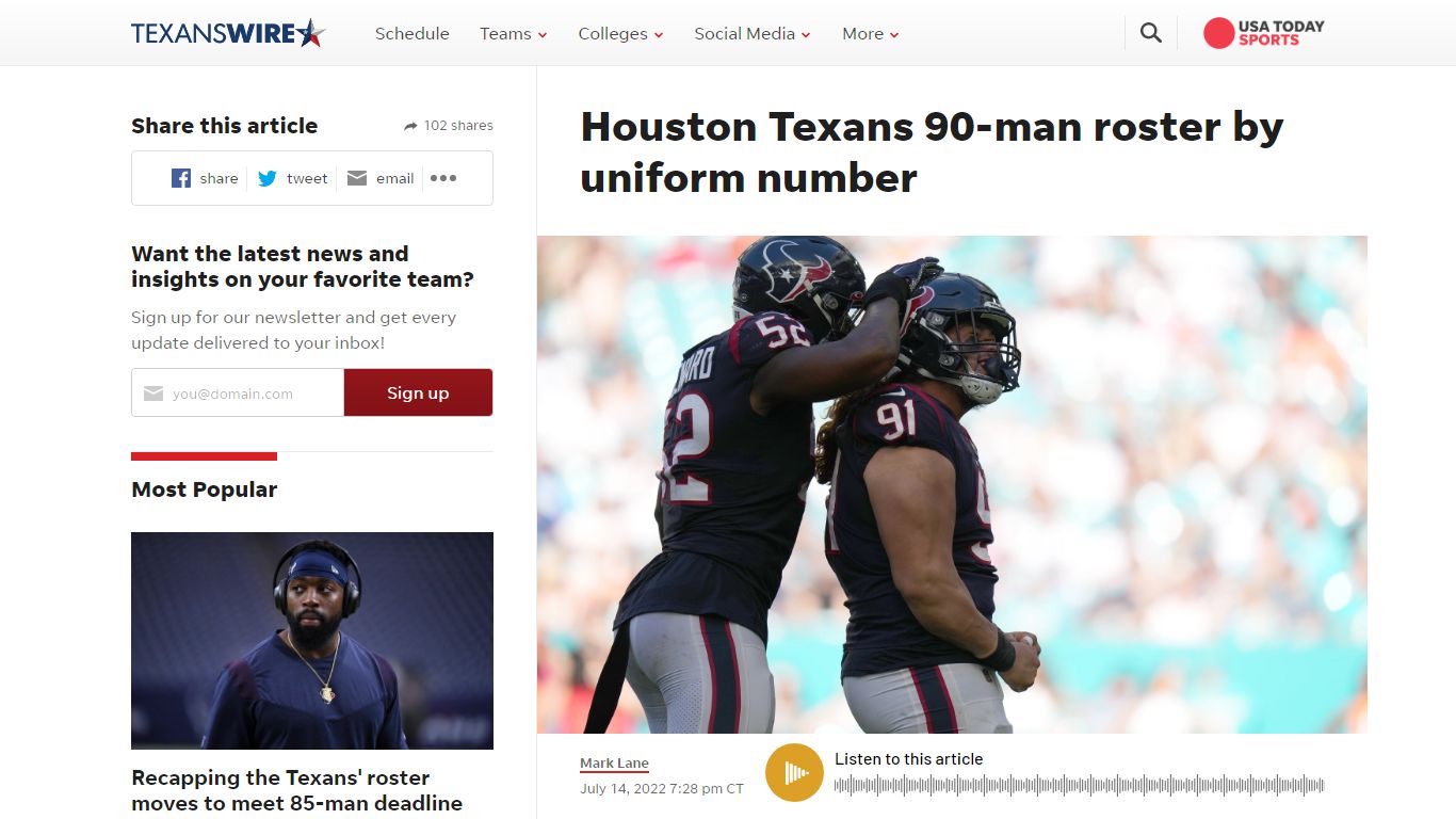 Houston Texans roster by uniform number